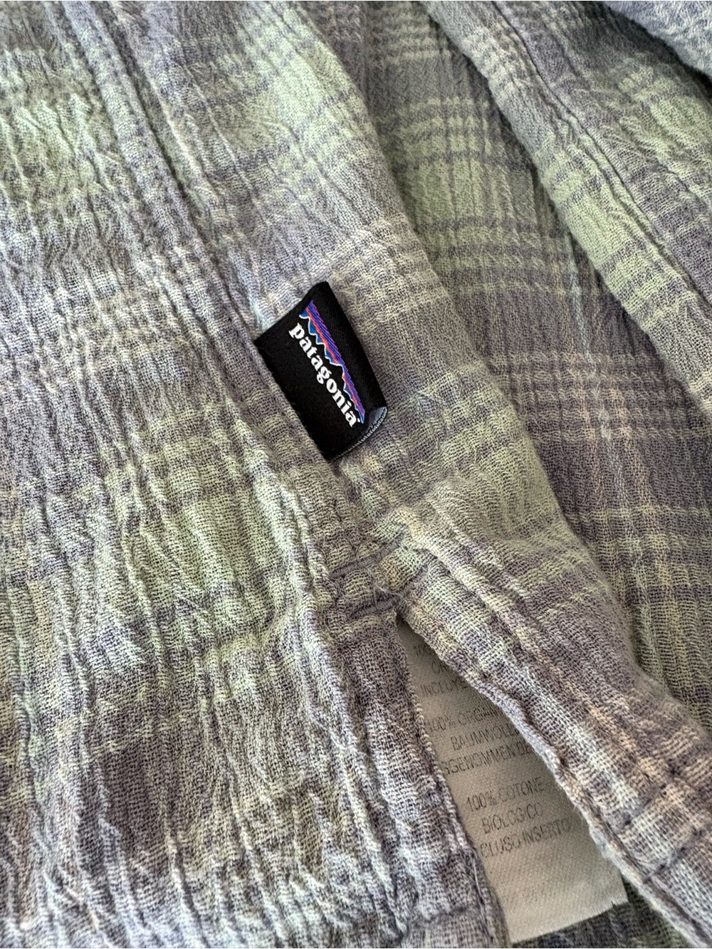 Patagonia Men’s Short-Sleeve Plaid Button-Down — Light Green & Lavender - Picture 5 of 5